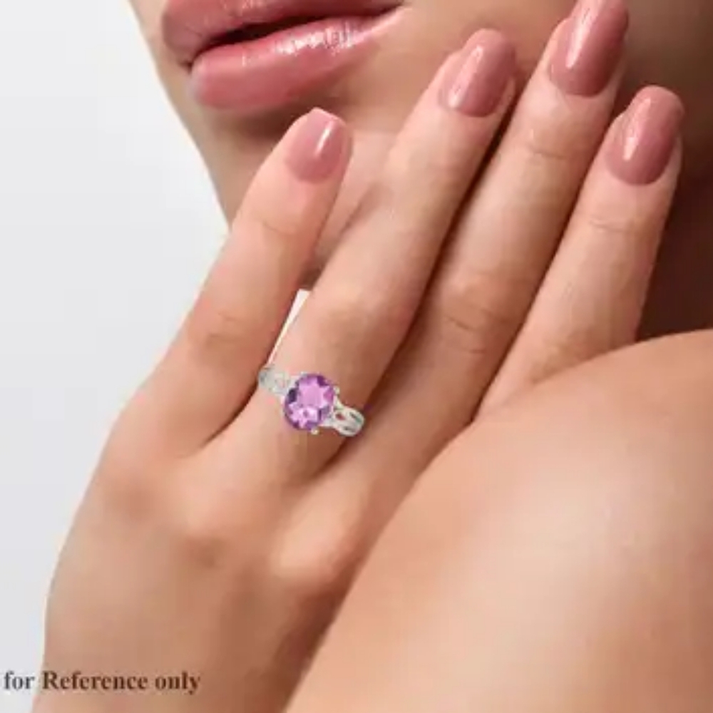 SOLDPink Fluorite and White Zircon Ring in Sterling Silver 3.30 ctw - Picture 2 of 5